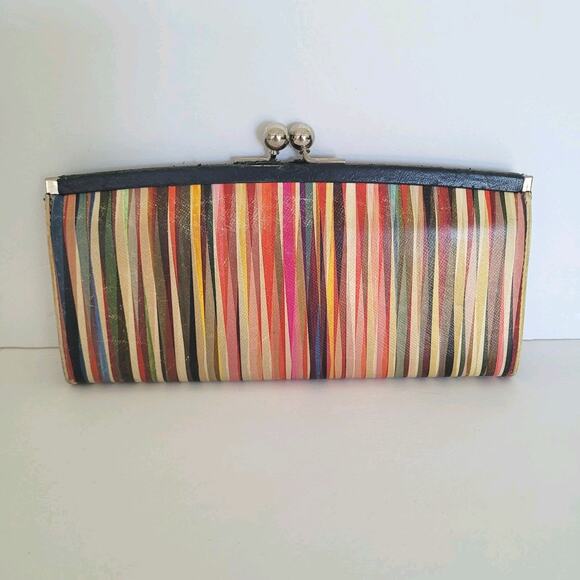 Paul Smith Colorfull Stripped Leather Kisslock Long Large Wallet Designer Boho - Picture 2 of 11